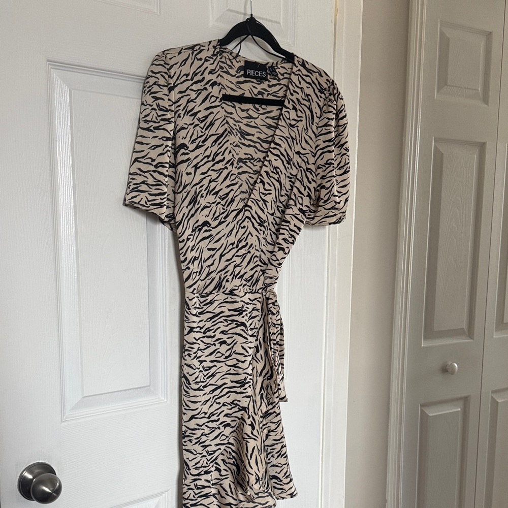 Pieces Zebra Pattern Midi Dress - Black and Cream